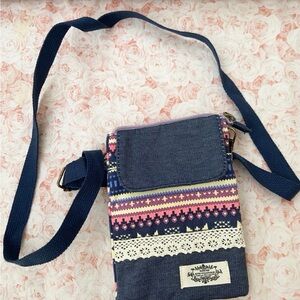 Navy and Pink Patterned Tribal Crossbody Bag